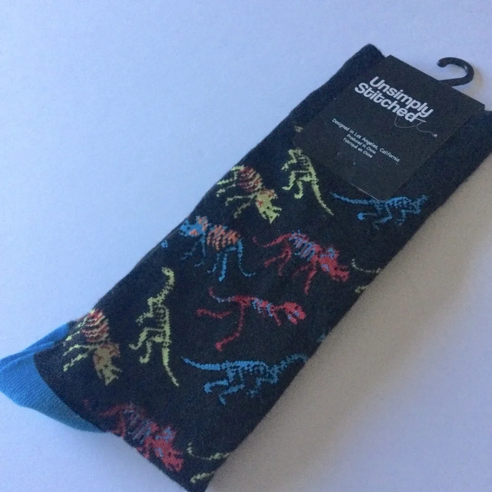 UNSIMPLY STITCHED MENS COMBD COTTON SOCKS NEON DINOSAUR NAVY BLUE MULTI OS NWT